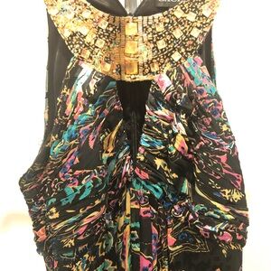Cachet Black and Gold Embellished Bib Collar Maxi Dress